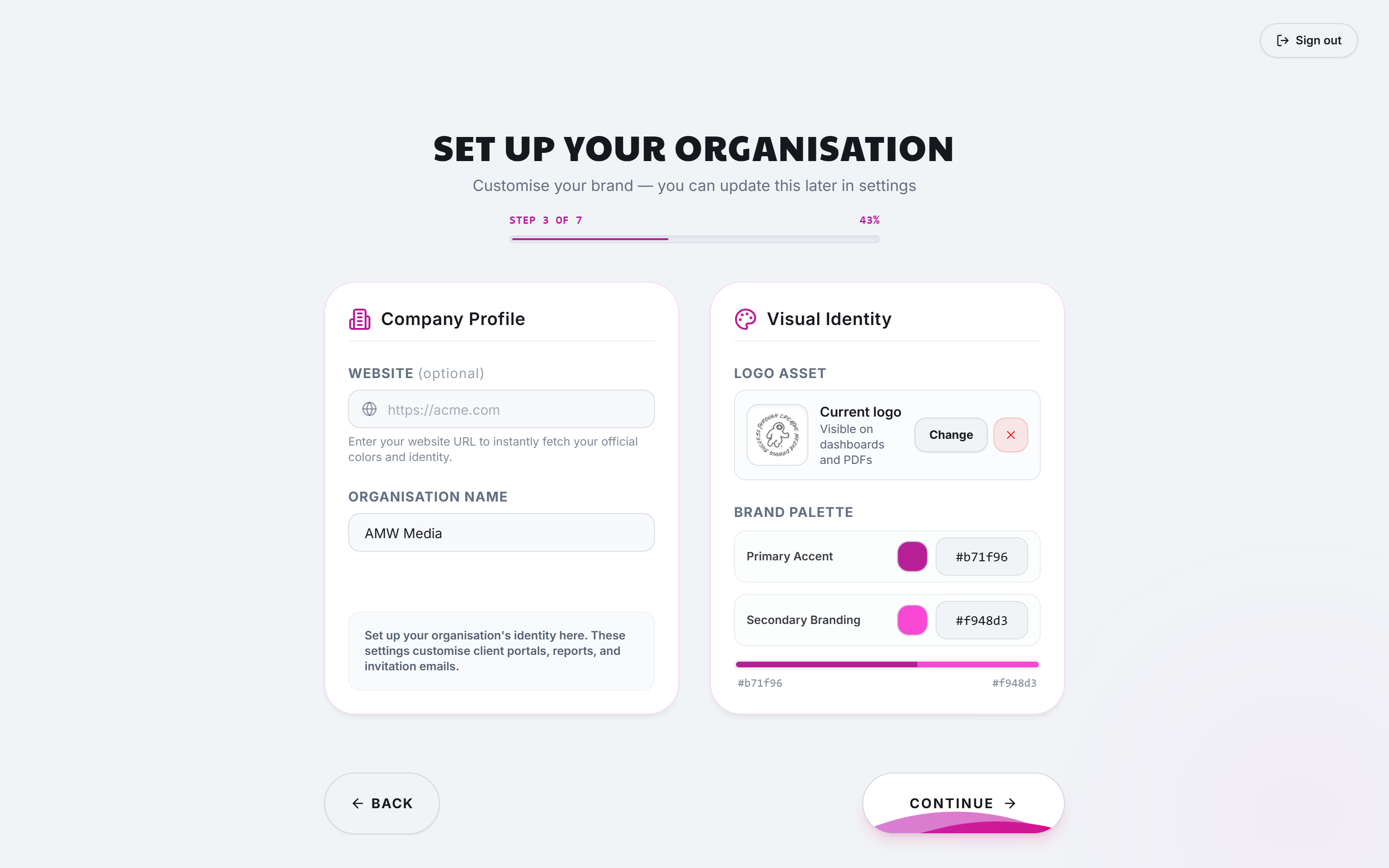 Onboarding – Organization Profile Setup