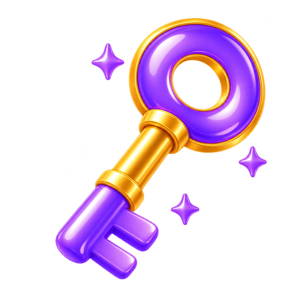 Gold key with a purple bow
