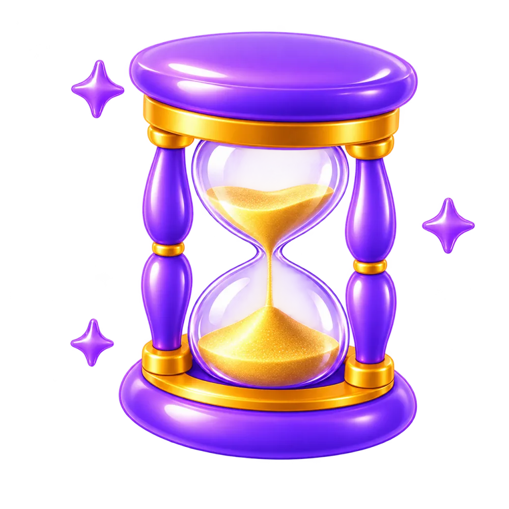 Hourglass with gold sand and purple pillars