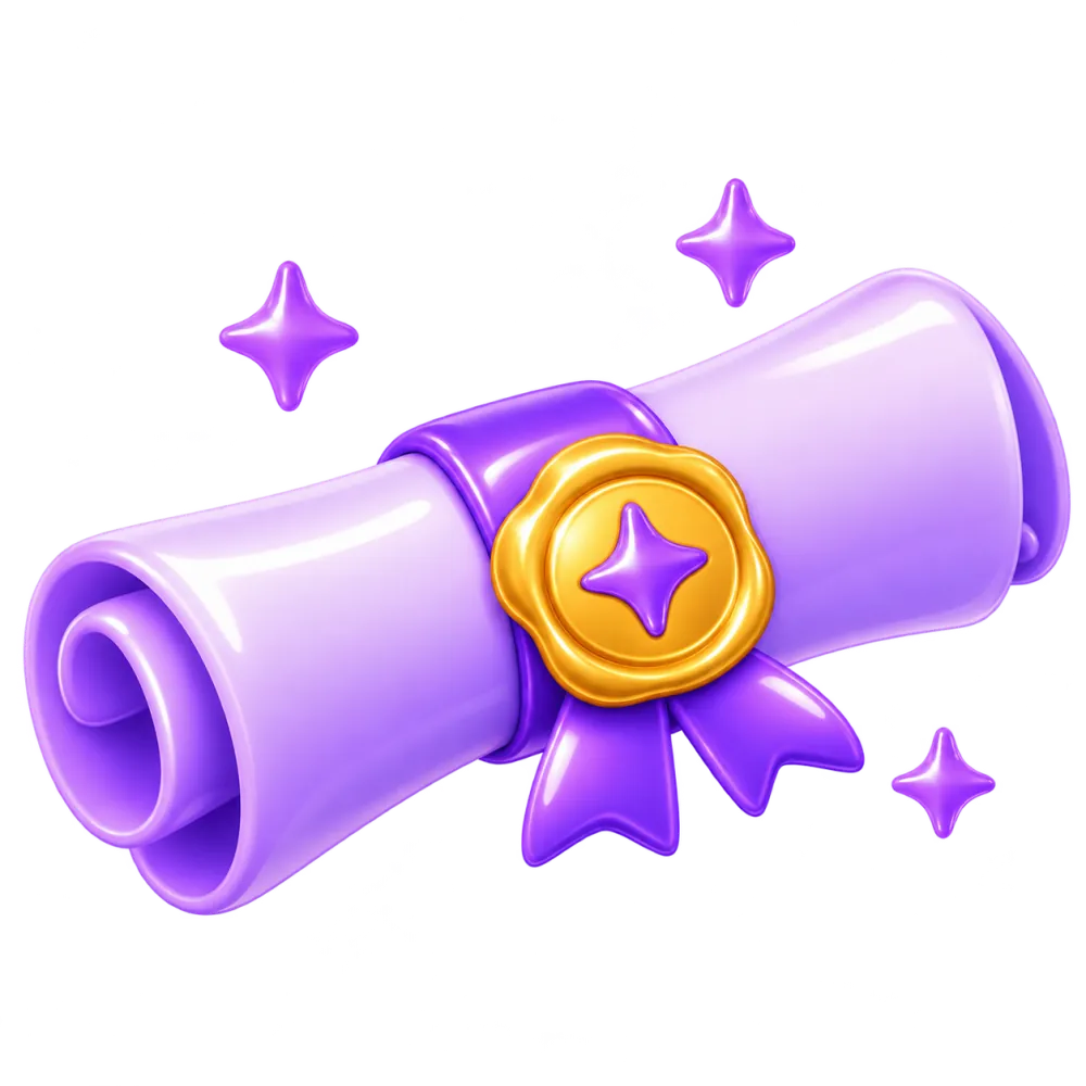 Rolled scroll tied with a purple ribbon and a gold wax seal