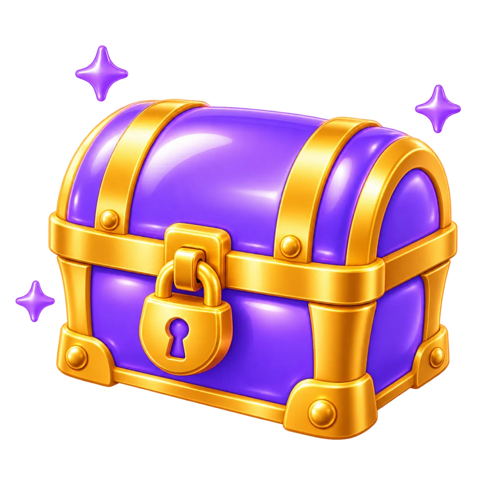 Purple treasure chest with gold bands and a lock
