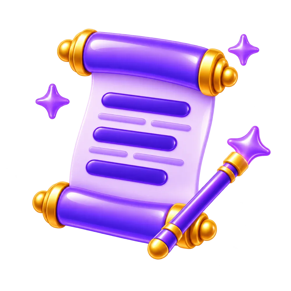 Scroll with redacted lines and a magic wand